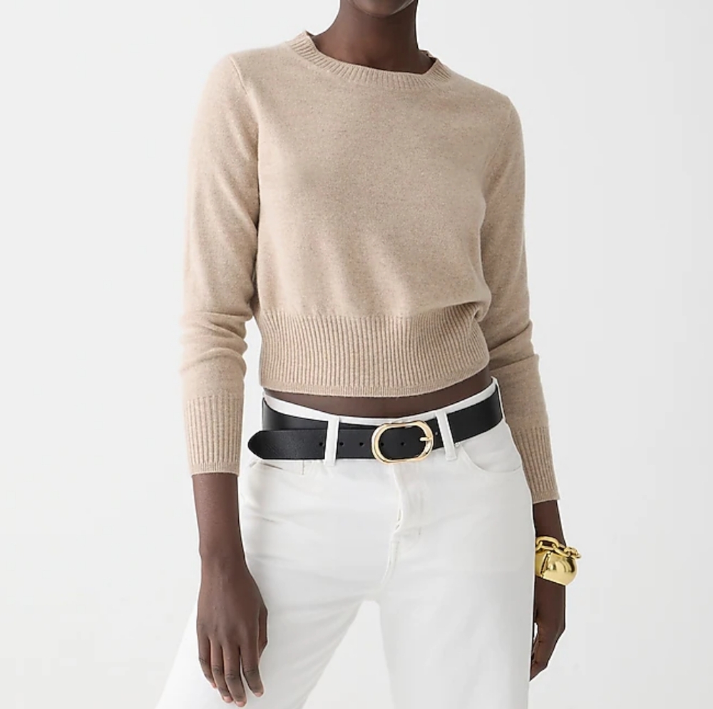 J Crew Cashmere Shrunken Crewneck Sweater Womens Small Heather Stone Cropped Fit